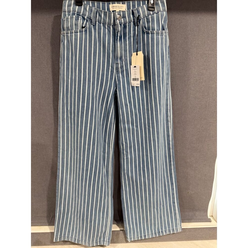 Current/Elliott The Navigator Wide Leg Striped Denim Jeans Size 29 Blue & White